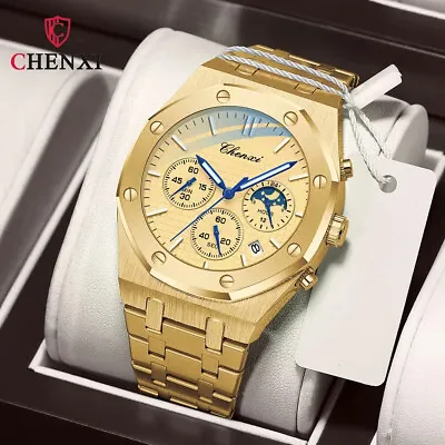 Wrist Watch Men's Waterproof Quartz Luxury Stainless Steel Sport Gold • £56.80