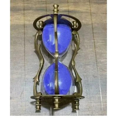 Brass Hourglass Sand Timer 60 Minute Vintage Engraving Sand Clock  Large Blue • $60