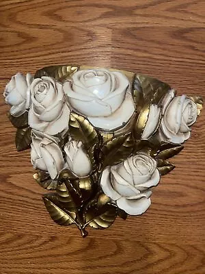 Vintage DART HOMCO Floral Wall Decor Planter White Roses With Gold MADE USA • $8.99