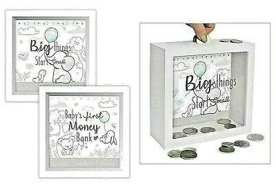 £10.95 • Buy First Steps Baby Wooden Money Box White Piggy Bank Savings Logo Slogan Design