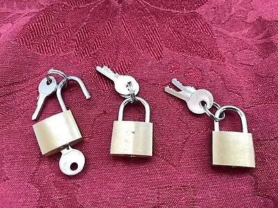 Lot 3 Miniature Brass Padlocks Locks Each W’ Two Keys • $9.99