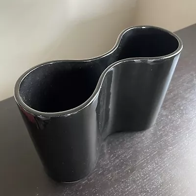 Vintage Mid Century Modern Alvar Aalto Italian SIGNED Black Art Planter Vase • $149.99