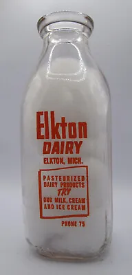 Elkton Dairy Square Qt Milk Bottle  Orange Pyro Elkton MI RMB Collectables • $18.99