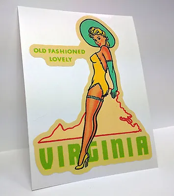 Virginia Pinup Vintage Style Decal Vinyl Sticker Luggage Label • $4.69