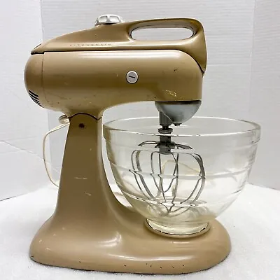 Vintage KitchenAid 4-C Beige 10 Speed Stand/Tilt Mixer Beehive Glass Bowl Whisk • $149.99