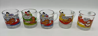 Vintage Garfield Mugs Coffee Cups Jim Davis Set Of 5 1978 McDonalds Clear Glass • $34.99