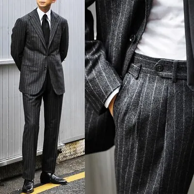 Gray Men Suit 2 Piece Pinstripe Blazer Pants Single Breasted Wedding Formal Wear • $92.99