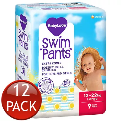 12 X Babylove Swim Pants Large 12-22Kg Unisex Disposable Nappies Nappy 9 Pack • $532.56