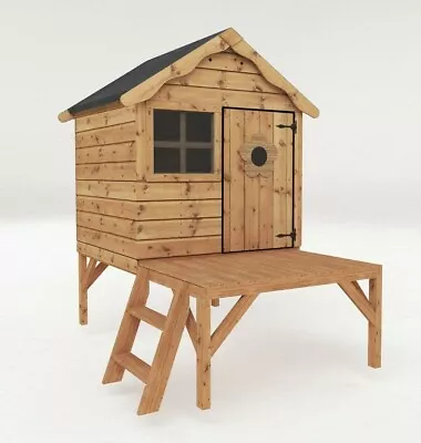 WOODEN KIDS PLAYHOUSE TOWER GARDEN COTTAGE DEN CHILDRENS WENDY HOUSE OUTDOOR 7x6 • £349.94