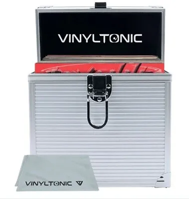Vinyl Tonic 7  Record Storage Case Silver + Microfibre Cloth FAST DISPATCH • £19.99