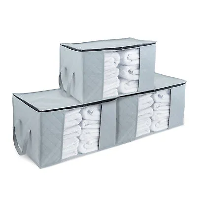 3Pcs Underbed Clothes Storage Bags Zipped Organizer Wardrobe Cube Closet Boxes • £11.94
