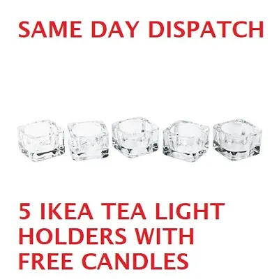 IKEA GLASIG Tea Light Holders 5 Pack Glass PLUS 5 FREE TEALIGHT CANDLES SEALED • £6.49