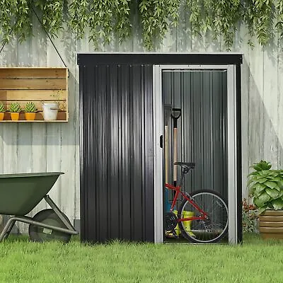 5 X 3ft Garden Storage Shed Sliding Door Sloped Roof Outdoor Tool Black • £153.99