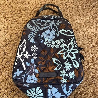 Vera Bradley Tote Bag Lunch Blue Brown Floral Zip Close Handles Used Guc Office • $10