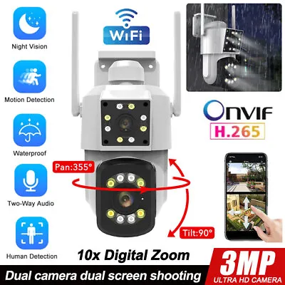 3MP Dual Lens WiFi IP Camera Wireless Outdoor CCTV PTZ Home Security Cam Onvif • $28.99