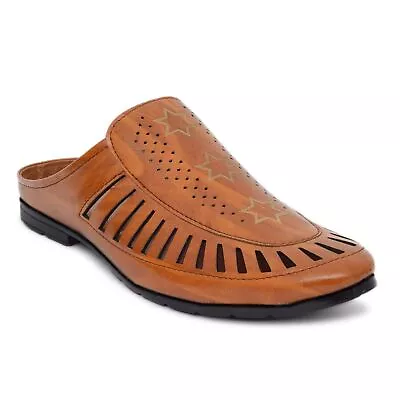 Indian Men's Tan Fully Nagra Faux Jutti Leather Ethnic Lofer Style Mojari Shoes • £18.89