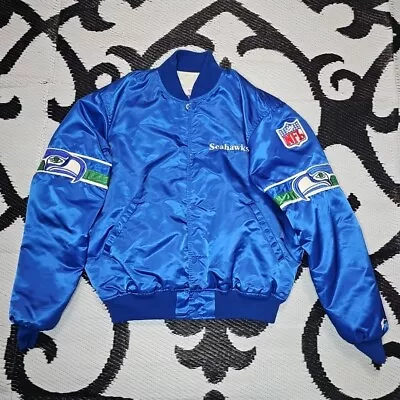 Vintage Starter Pro Line Men's Satin Jacket Seahawks Full Snap Blue Size Large • $111.11