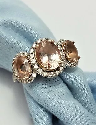 Elegant 14K Karat Solid White Gold Ladies Ring With Morganite & Diamonds  • $983.57