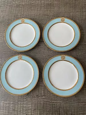 Set Of 4 Gorgeous Minton Dinner Plates ￼￼ Turquoise Gold Border Hand Painted • $829