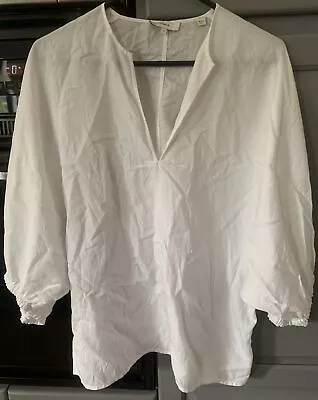 VINCE White Viscose Lyocell 3/4 Sleeve Flowy Tunic Blouse Designer V-Neck S • $15