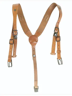 Original Czech Army Y-Strap Leather Suspenders Harness Military Suspenders Brown • $30.99