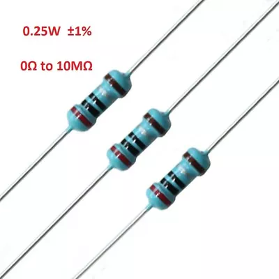 100PCS 1/4W Metal Film Resistor 0.25W ±1%- Full Range Of Values (0Ω To 10MΩ) • $1.98