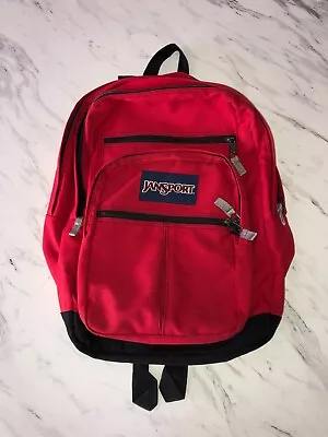 Vintage Jansport Cool Student Full-Size Backpack 3 Zip Pockets Red • $16.74