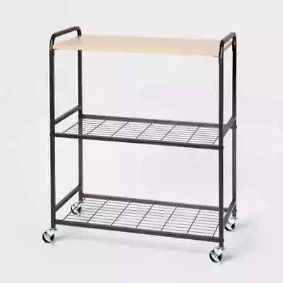 Storage Cart Black Metal With Natural Wood - Brightroom™ • $45