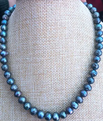 Natural Tahitian Baroque Tahitian Black Pearl Beads Necklace 18inch 14k • $14.99