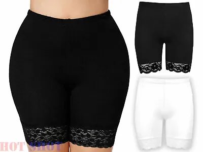 Womens Cycling Shorts Dancing Gym Leggings Active Casual Lace Trim Running Pants • £4.99