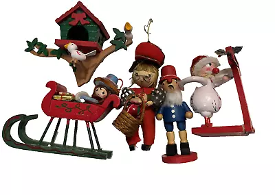 Lot Of 5 Kurt S Adler Taiwan Wooden Christmas Ornaments Sleigh Santa Nutcracker • $39.98