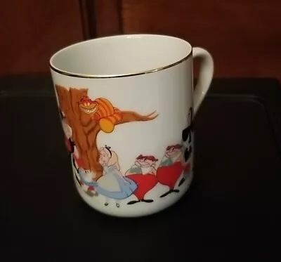 Walt Disney ALICE IN WONDERLAND Porcelain Mug Cup Gold Trim Disneyland Japan VTG • $33.99