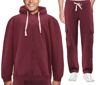 Men's Zip Up Fleece Sports Gym Athletic Jogging Track Sweat Suit 2 Piece Set • $52.45