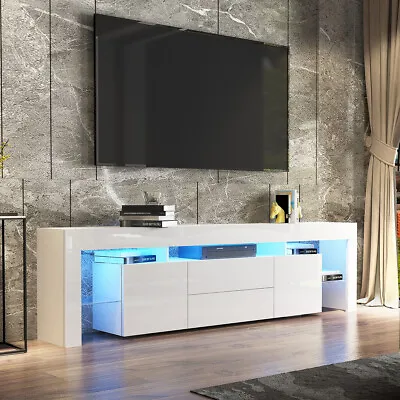 $319.95 • Buy 200cm TV Stand Cabinet LED Entertainment Unit Storage Shelf 2 Drawers 2 Doors WH