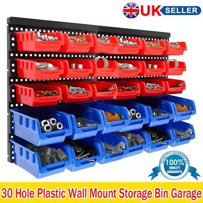 30 Pc Wall Mounted Garage Storage Bin Workshop Organiser Rack Diy Tool Boxes • £17.90