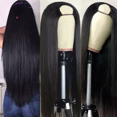 Long Straight U Part Brazilian Human Hair Wigs Non Lace For Women 8-28Inch • £208.48