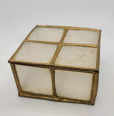 Vintage 3 X 3 Capiz Shell Hinge Lidded Square Jewelry/Trinket Box Brass Accents  • $14.99