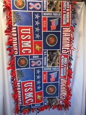 US Marines Fleece Lap Blanket Military Throw Handmade Tied 52x 28  Fathers Day • $29.99