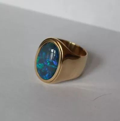 7.25 Ct Natural Australian Black Fire Opal 14k Yellow Gold Solitaire Men's Ring • $1500