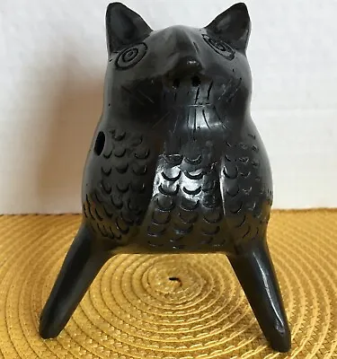 Mexican Folk Art Black Pottery Owl Whistle Ocarina - Oaxaca - Barro Negro • $32.99