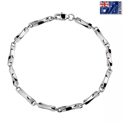 NEW Stainless Steel Silver 4mm Twist Bar Chain Infinity Bracelet Men's & Women's • $4.75