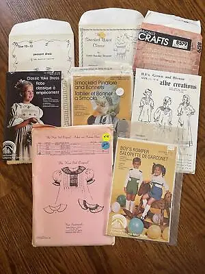 Lot Of 6 Vintage Smocked Smocking Child Sewing Patterns Rompers Dresses Uncut • $22.49