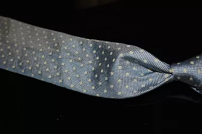 Dunhill Made In England Silk Ctn Topaz Blue Green Polka Dot Woven 7 Fold Tie NR • $9.99