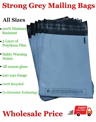 Grey Plastic Mailing Bags Strong Small Large Shipping Bag Self Seal Poly Mailers • £0.99