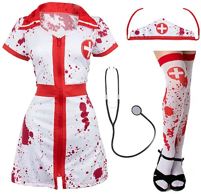 Halloween Sexy Nurse Fancy Dress Costume Adult Ladies Womens Hospital Horror  • £18.99