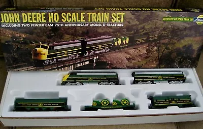 John Deere HO Scale Train Set~2 Pewter Cast 75th Anniversary Model D Tractors~ • $195