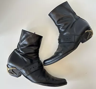 VICINI Men’s Italian Leather Black Boots Gold Metal Detail Size 43 EU • $100