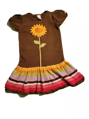 Gymboree Girls Size 6 Sweater Dress Sunflower Smiles EUC Brown Pink Green Stripe • $7