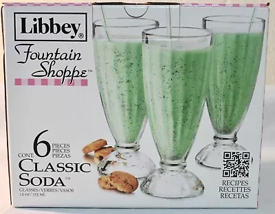  Libbey Fountain Shoppe Milkshake Glasses 12-ounce Set Of 6 • $17.39