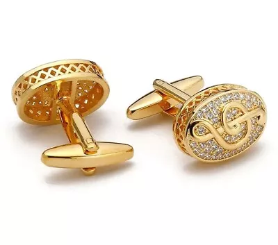 2Ct Diamond Men's Lab Created Oval Musical Note Cufflinks 14K Yellow Gold Plated • $229.99